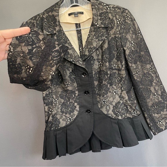 Teenflo floral black lace and pleated button down blazer office attire - Picture 2 of 12